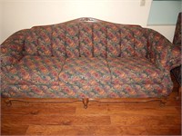 Dark Floral Oak Trimmed Sofa Couch