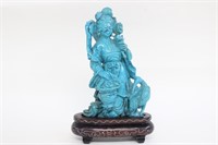 Chinese Turquoise Stone Carved Girl Figurine w Cra