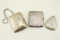 Sterling Silver Compact.Cigarette Case & Ornament