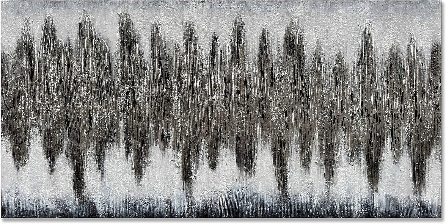 Eonzeun Hand Painted Silver Abstract Canvas 24x48