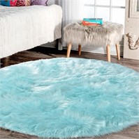 Fuzzy Shag Rug Light Blue Round Area Rug 10 ft