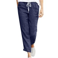 P3758 4XL Linen Crop Pants, High Waist, Pockets