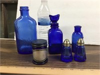 Vintage Cobalt Blue Bottles Salt Pepper & Jar