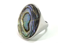 Stainless steel and abalone ring