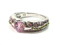 Sterling silver ring with pink and yellow stones