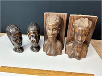 4 Africa wood bust in basket