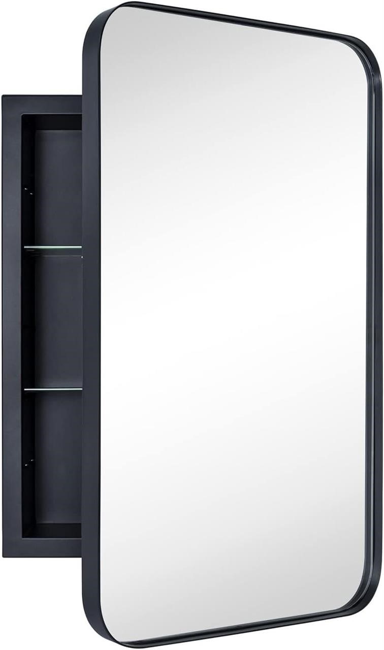 Black Bathroom Mirror Cabinet  Steel  16 x 24'