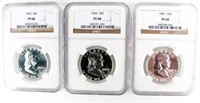 Coin 3  Franklin Half Dollars Proof Certified.