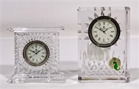 2 Waterford desk clocks, 3.25" tall & 4.5" tall