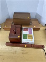 Wooden boxes, sewing box, monogrammer by singer ,