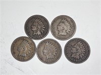 5 Pre 1900 Indian Head Cents