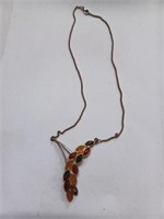 Amber Color Stone Leaf Style Marked 925 Pendant