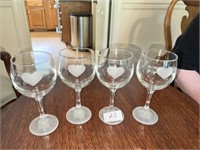 LOVELY HEART ETCHED WINE GLASSES