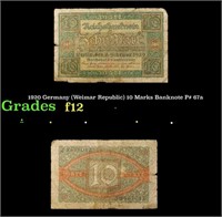 1920 Germany (Weimar Republic) 10 Marks Banknote P