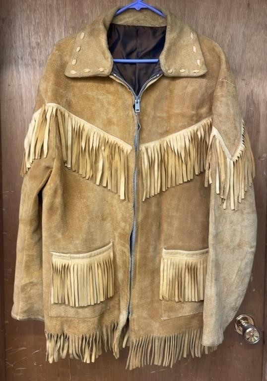 Leather Fringed Coat. No size noted, looks to be