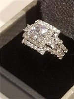 Princess Engagement Ring double wedding set Sz 6