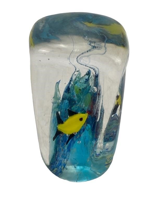 MCM Murano Style Handblown Yellow Fish Paperweight