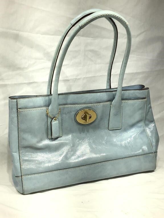 Coach Lt. Blue Leather Twist Lock Shoulder Bag