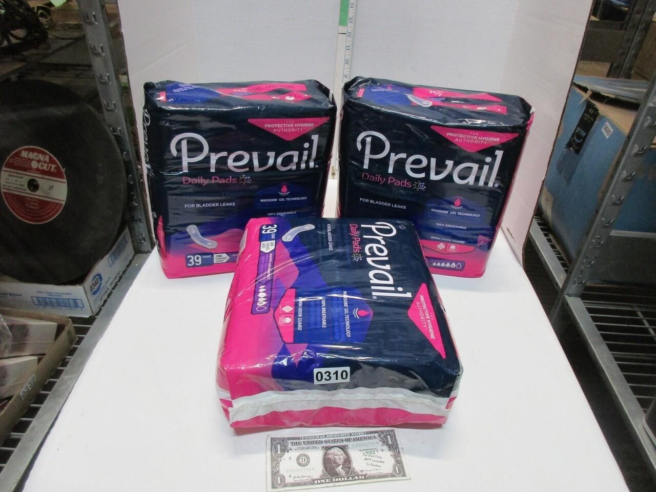 New 3 packs prevail daily pads Maxipads