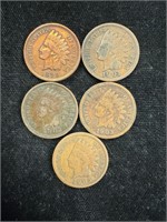 Lot of Five Indian Head Pennies