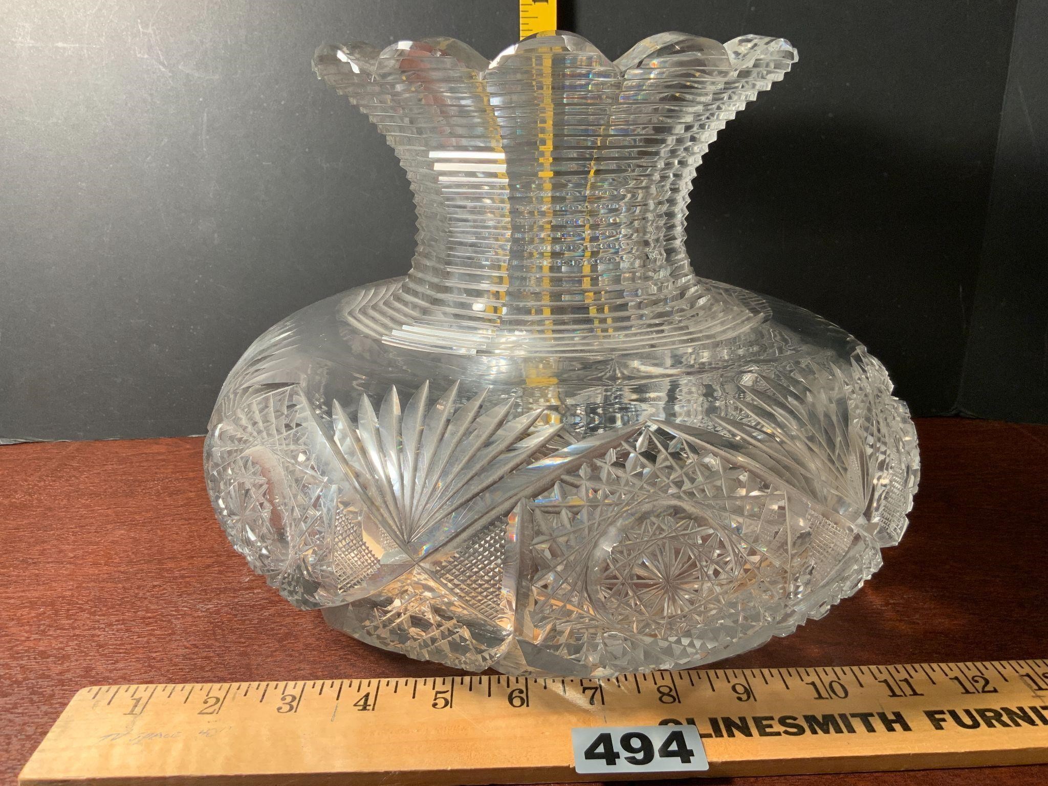 Antique Eapg Brilliant Cut Glass Flower Vase Large