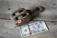 VintageAnvil Brand Block and Tackle -  Wood and Ir