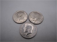3 US Mint Kennedy Half Dollars - 1971, 1974,1977