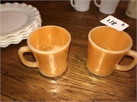 (2) Vintage Fire King Pach Luster Coffee Mugs
