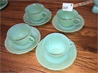 (4) Jade-ite Cups & Saucers