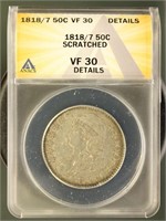 US Coins 1818/7 Capped Bust Half Dollar VF30 Detai