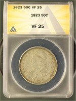 US Coins 1823 Capped Bust Half Dollar VF25 ANACS