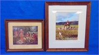 (2) Hunting Pictures Then & Now Antique Frames