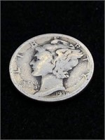 Vintage 1938 10C Mercury Silver Dime Coin