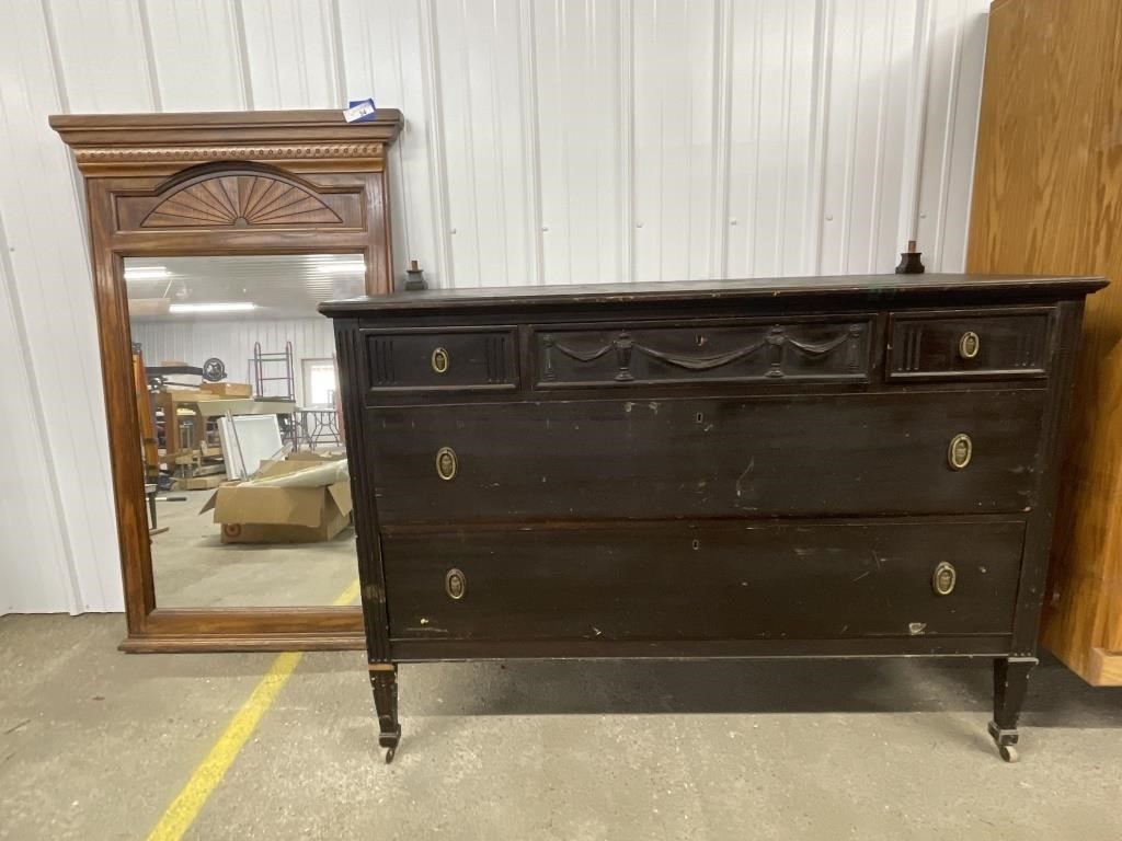 Black Mid Century Dresser and Mirror