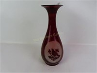 Blown Ruby Stain Cut to Clear Vase - 10.75" Tall