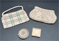 Vintage Beaded Clutches w/ Powder Compact & Tissue
