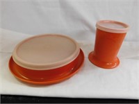 Tupperware: orange child's plate & tumbler w/seals