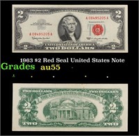 1963 $2 Red Seal United States Note Grades Choice