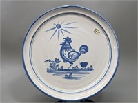 Large Rooster Blue Pottery Plate VTG
