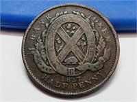 OF)  1837 Canada half penny Bank token