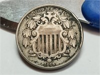 OF)  1866 shield nickel with rays