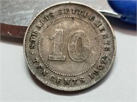 OF)  1902 straits settlements silver 10 cents