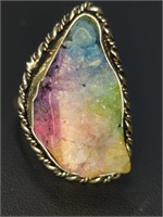 925 stamped rainbow solar agate quartz ring size