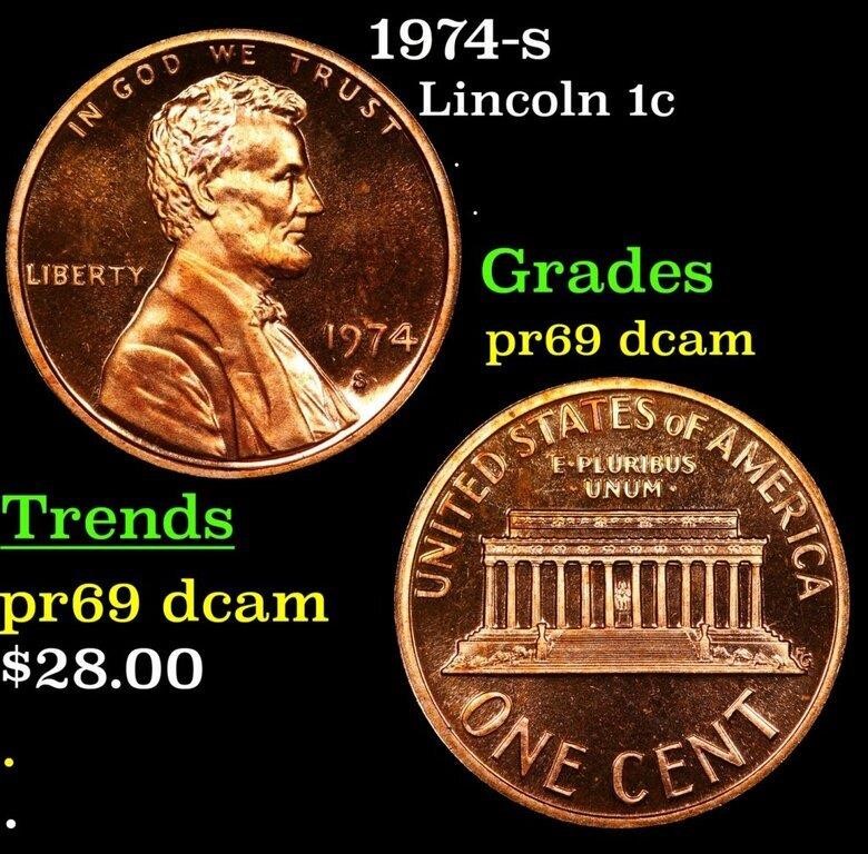 Proof 1974-s Lincoln Cent 1c Grades GEM++ Proof De