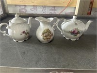 2 tea pot music boxes & snipe pitcher
