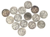 15 $7.50 Face 1917 Silver Walking Half Dollars
