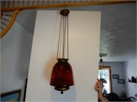 CRANBERRY GLASS HANGING OIL LAMP