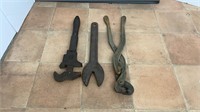 (2) antique wrenches (1) chain plier
