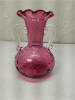 Cranberry Handblown Art Glass Patterned Vase