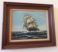 Framed Oil on Canvas of sailing ship unsigned